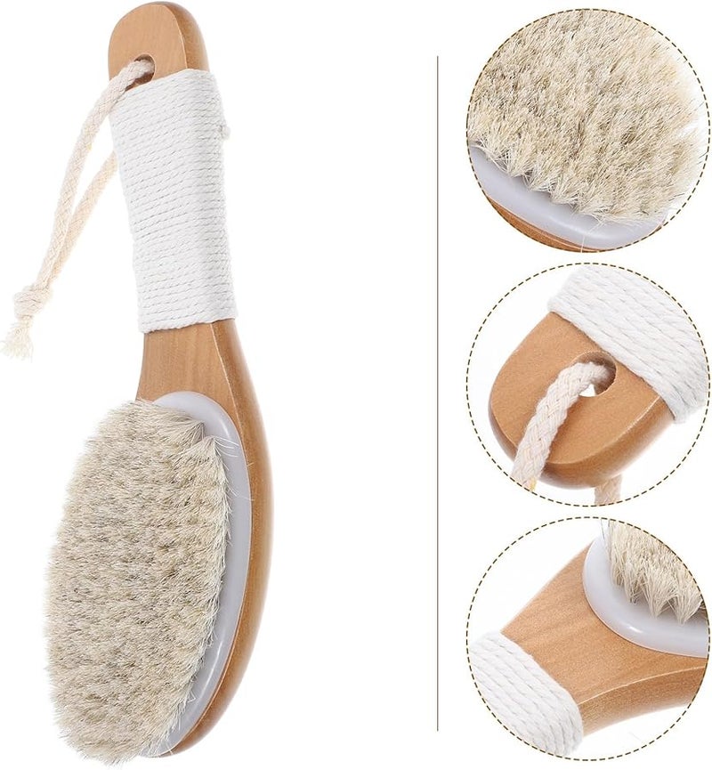 Wooden Handle Horsehair Bath Brush Back Scrubber Exfoliating Body Brush for Sensitive Skin - Image 5